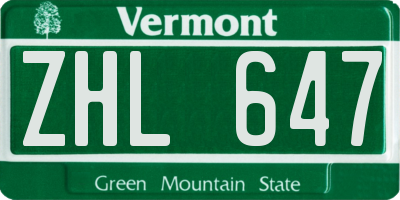 VT license plate ZHL647