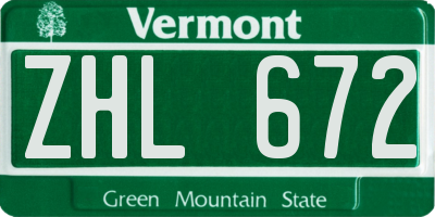 VT license plate ZHL672