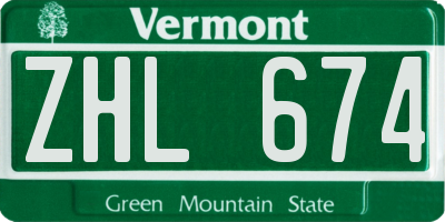 VT license plate ZHL674