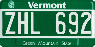 VT license plate ZHL692