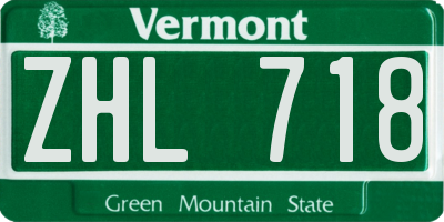 VT license plate ZHL718