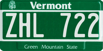 VT license plate ZHL722