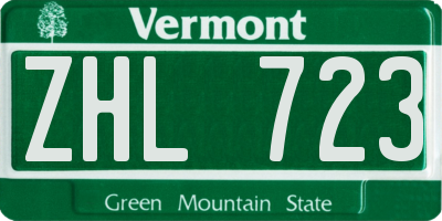 VT license plate ZHL723