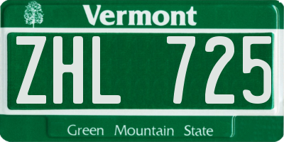 VT license plate ZHL725