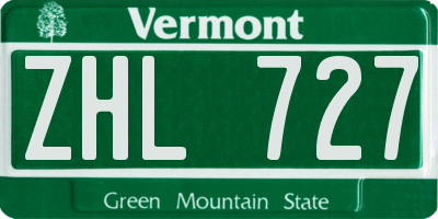 VT license plate ZHL727