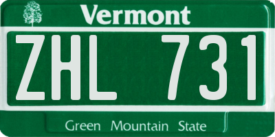 VT license plate ZHL731