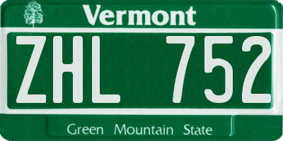 VT license plate ZHL752