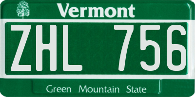 VT license plate ZHL756