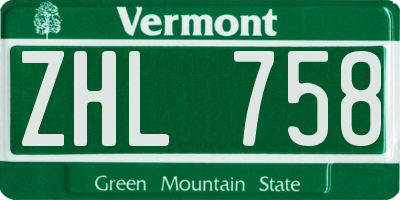 VT license plate ZHL758