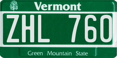 VT license plate ZHL760