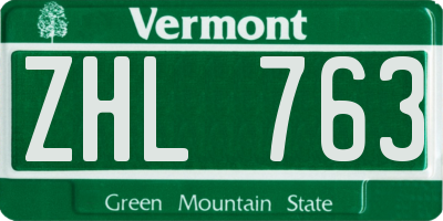 VT license plate ZHL763