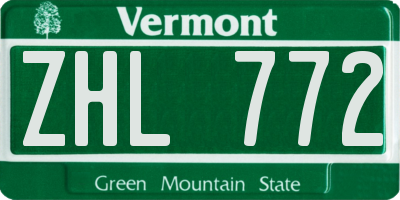 VT license plate ZHL772