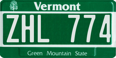 VT license plate ZHL774