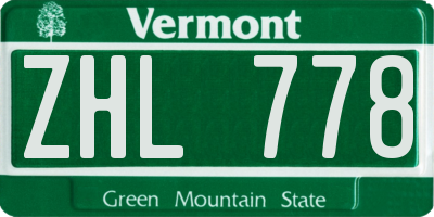 VT license plate ZHL778