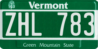 VT license plate ZHL783