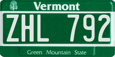 VT license plate ZHL792