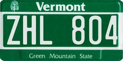 VT license plate ZHL804