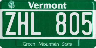 VT license plate ZHL805