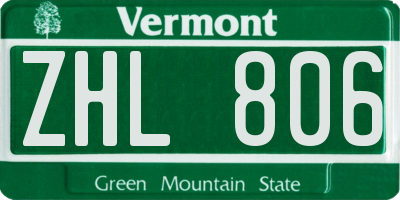 VT license plate ZHL806