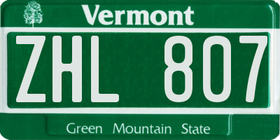 VT license plate ZHL807
