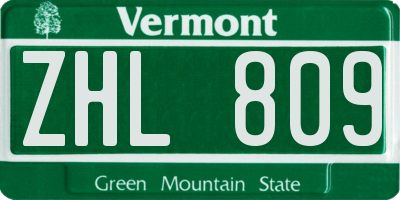 VT license plate ZHL809
