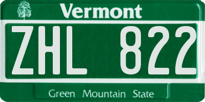 VT license plate ZHL822