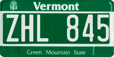 VT license plate ZHL845
