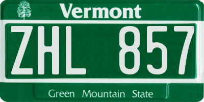 VT license plate ZHL857