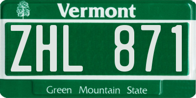 VT license plate ZHL871