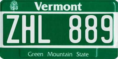 VT license plate ZHL889