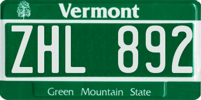 VT license plate ZHL892