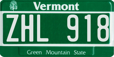 VT license plate ZHL918