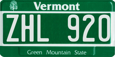 VT license plate ZHL920