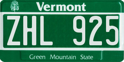 VT license plate ZHL925