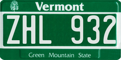 VT license plate ZHL932