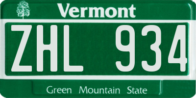 VT license plate ZHL934