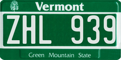 VT license plate ZHL939