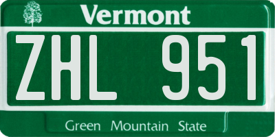 VT license plate ZHL951