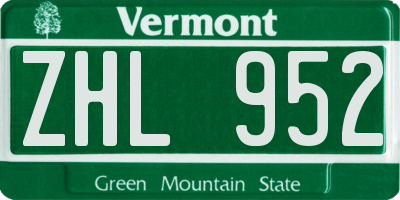 VT license plate ZHL952