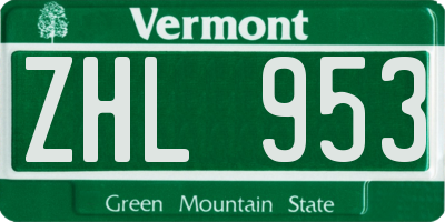 VT license plate ZHL953
