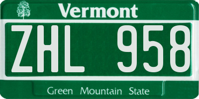 VT license plate ZHL958