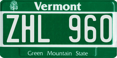 VT license plate ZHL960
