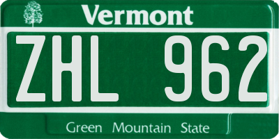 VT license plate ZHL962