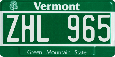 VT license plate ZHL965