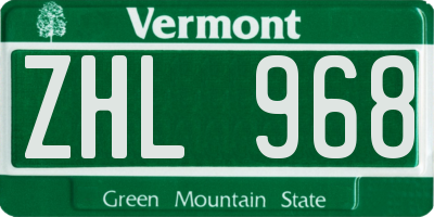 VT license plate ZHL968