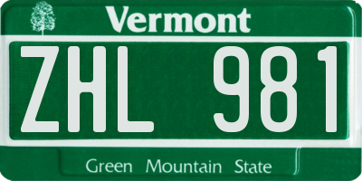 VT license plate ZHL981