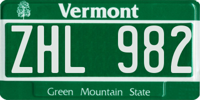 VT license plate ZHL982