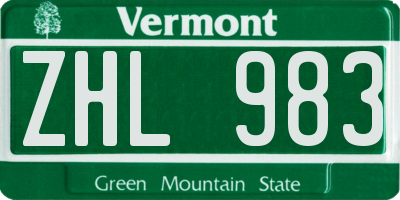 VT license plate ZHL983