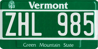 VT license plate ZHL985