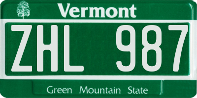 VT license plate ZHL987